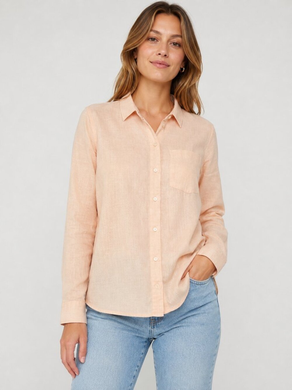 NWT linen Gap long sleeve button down peach/pink shirt, size XS